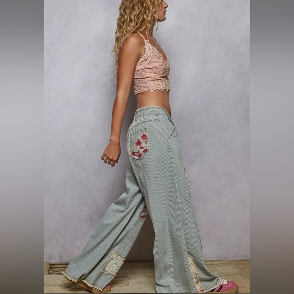 POL Blue Patchwork wide leg Jeans - Picture 4 of 7